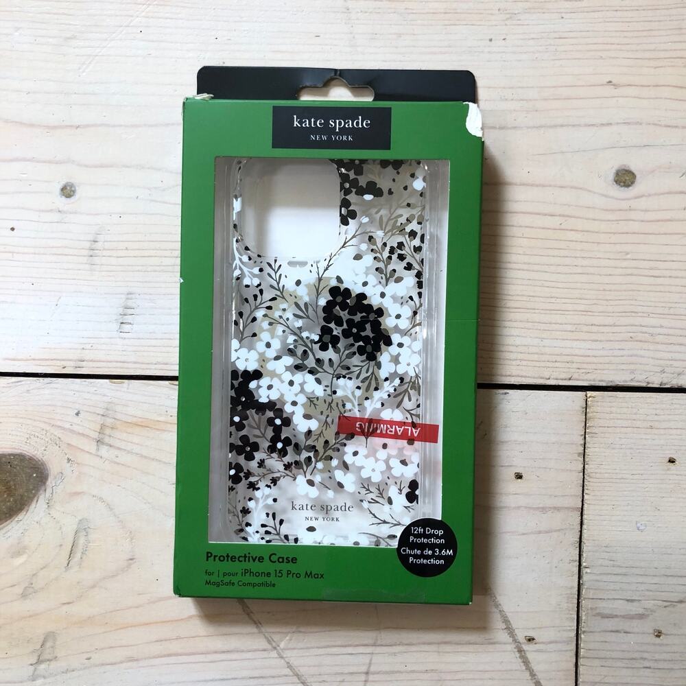 Kate Spade NEW Open Box Black White Floral iPhone 15 Pro Max Phone Case